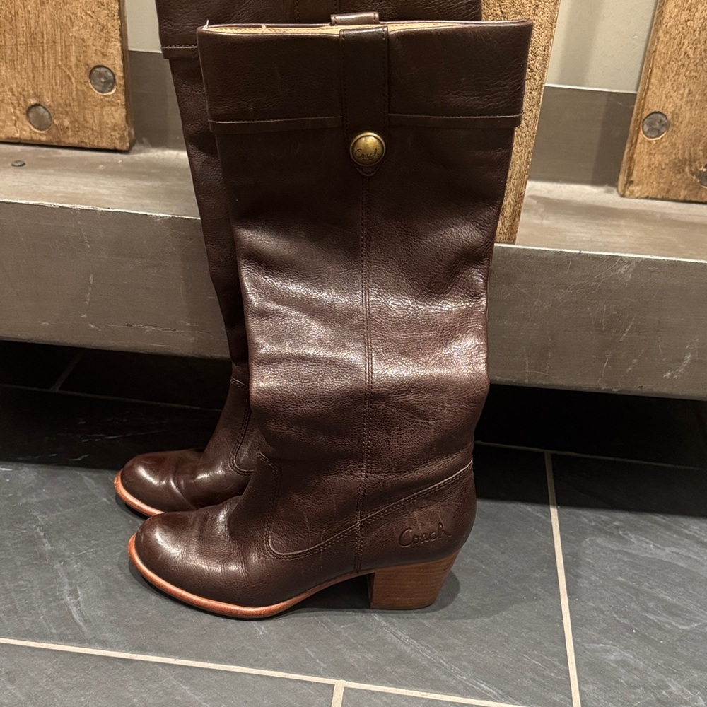 Coach Fayth Rich Brown Leather Heeled Boots